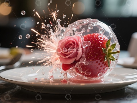 玫瑰与草莓的冰球碰撞瞬间