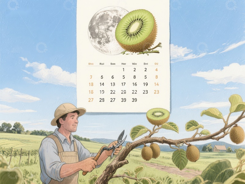 高清大图下载【趣麦麦图】农夫修剪果树，背景挂历与奇异果