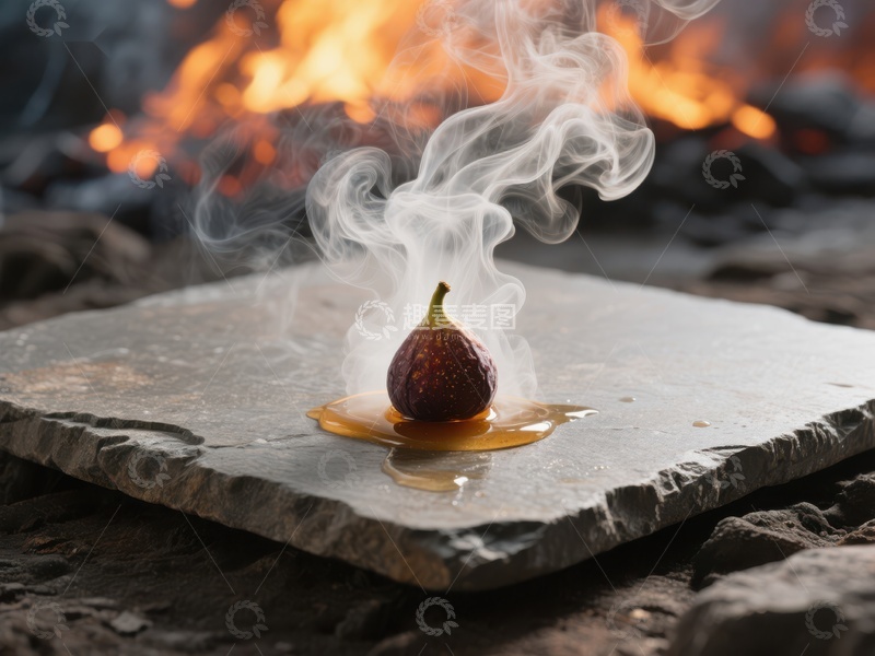 高清大图下载【趣麦麦图】烟雾缭绕的无花果置于石板上