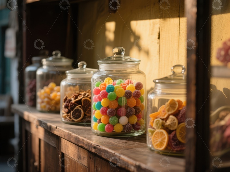 高清大图下载【趣麦麦图】玻璃罐中的糖果与干果