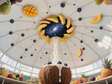 水果穹顶与银河交融的奇幻场景