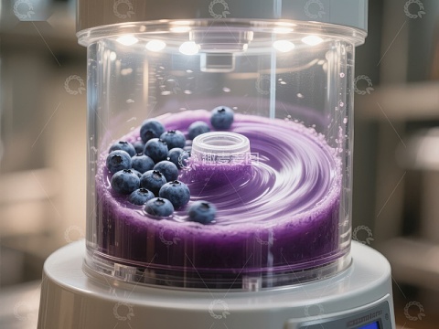 蓝莓紫薯泥在搅拌机中旋转