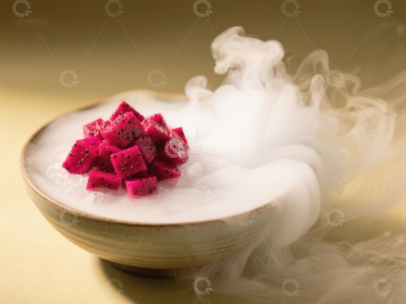 高清大图下载【趣麦麦图】烟雾缭绕的火龙果冰碗