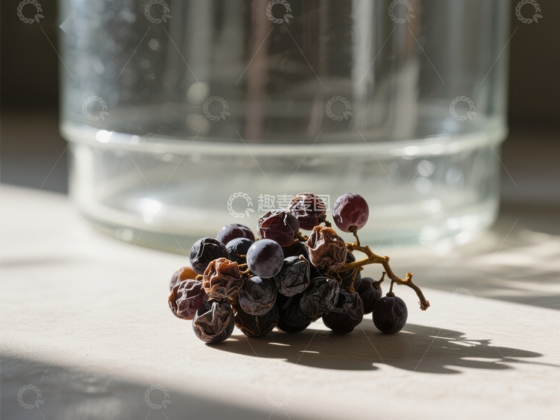 高清大图下载【趣麦麦图】干瘪葡萄与透明玻璃杯