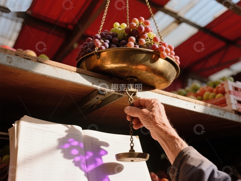 市场称重葡萄的瞬间