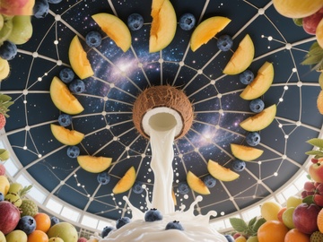 椰奶喷泉与星空水果盘