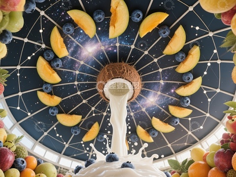椰奶喷泉与星空水果盘