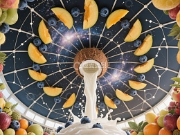 椰奶喷泉与星空水果盘