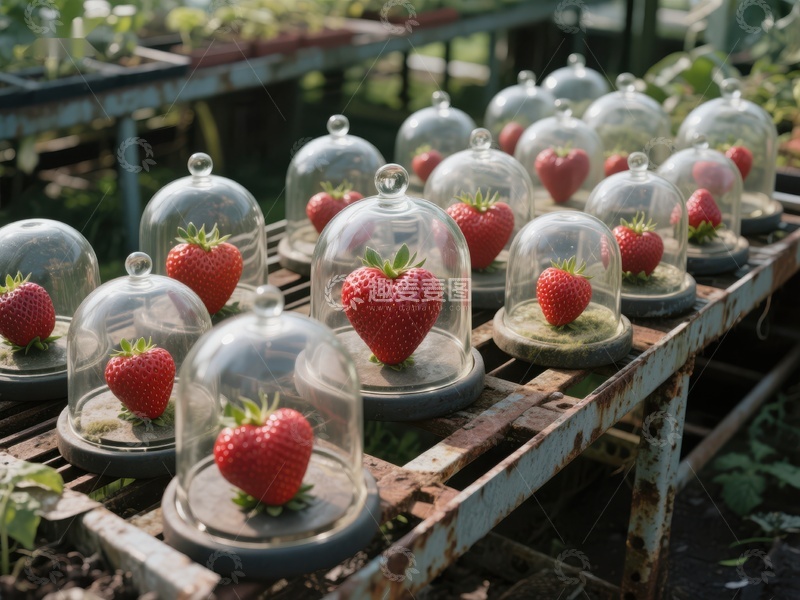高清大图下载【趣麦麦图】玻璃罩下的新鲜草莓