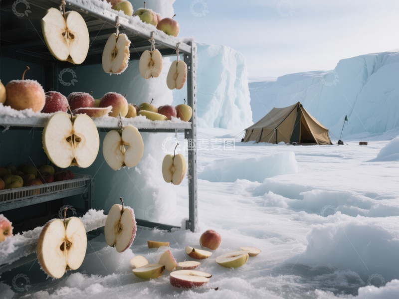 高清大图下载【趣麦麦图】冰川背景下苹果展示