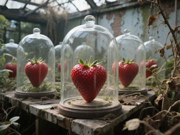 温室中草莓被玻璃罩保护