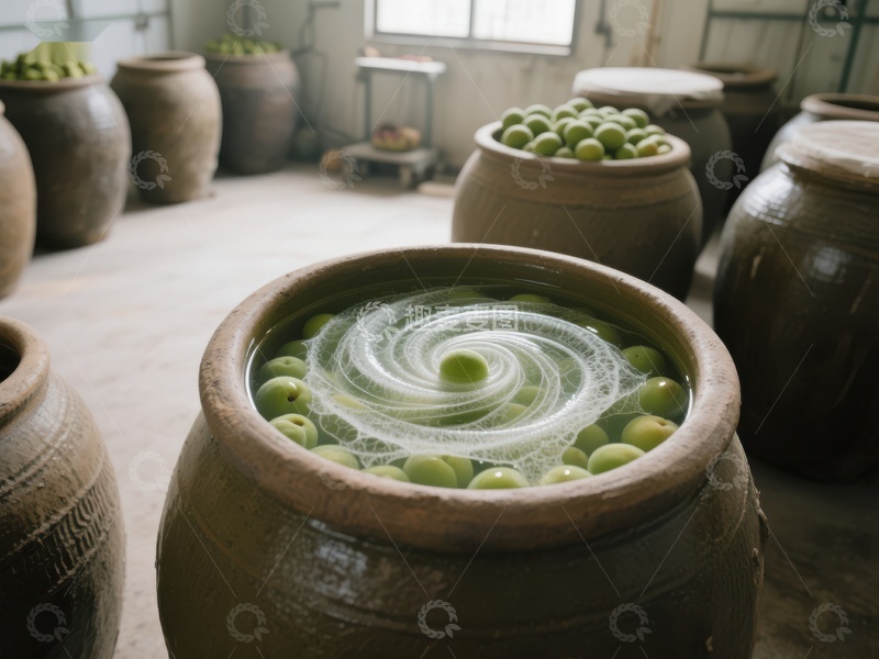 高清大图下载【趣麦麦图】传统陶罐腌制青果