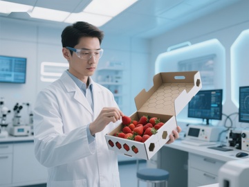 实验室研究员检查草莓质量