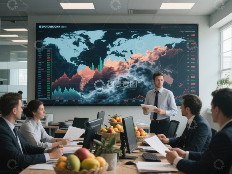 高清大图下载【趣麦麦图】商务团队在会议室分析全球市场数据
