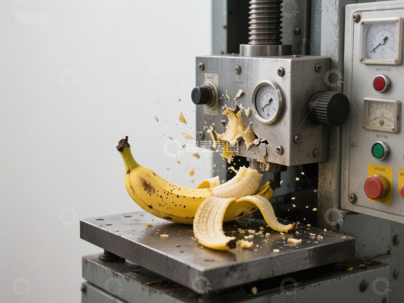 高清大图下载【趣麦麦图】香蕉被工业机器压碎瞬间