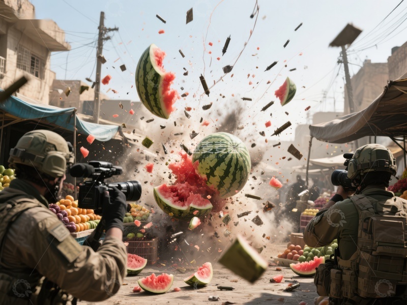 士兵拍摄市场西瓜爆炸瞬间