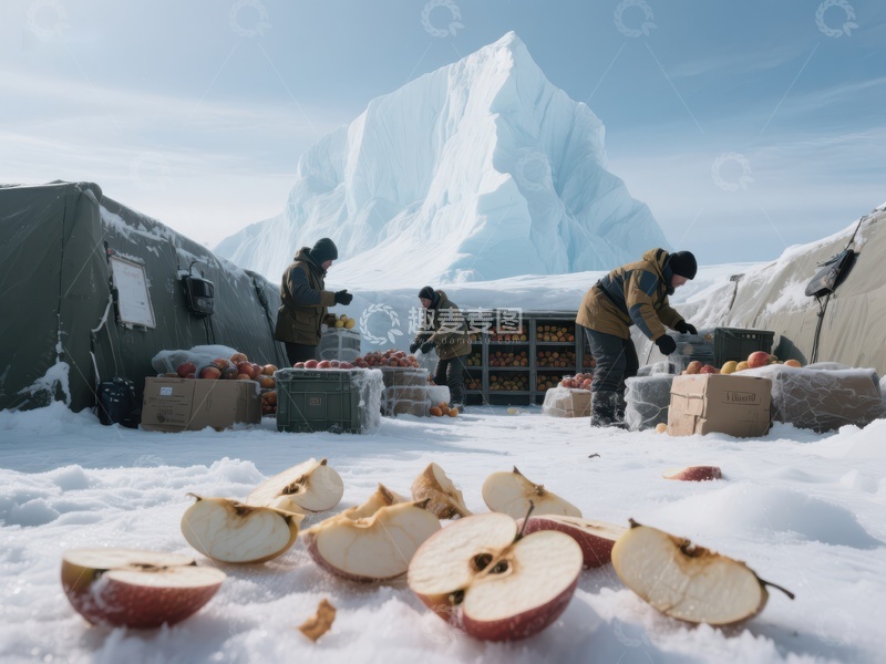 高清大图下载【趣麦麦图】极地营地人员分发水果