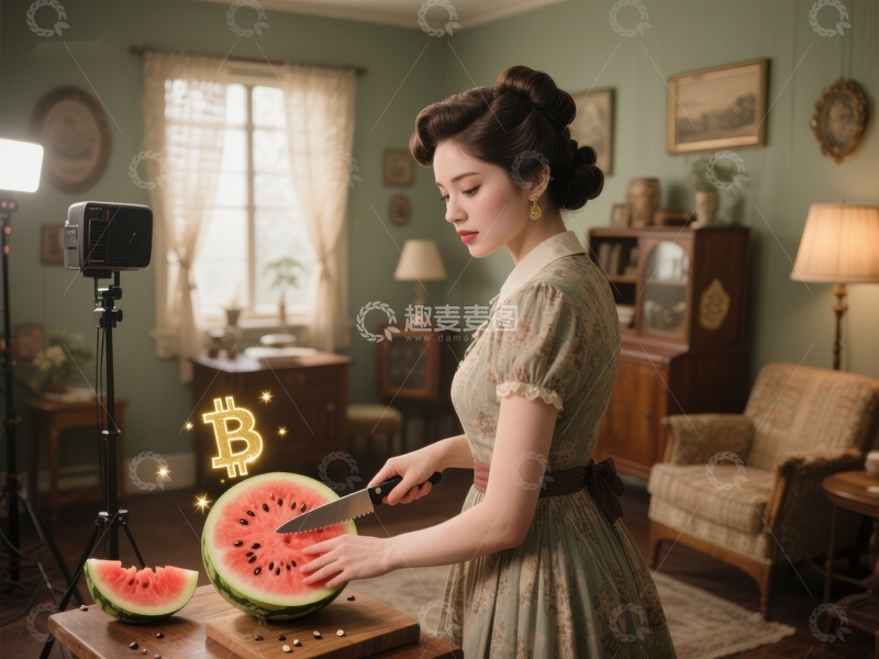 复古室内女子切西瓜