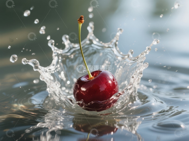 高清大图下载【趣麦麦图】樱桃落入水中溅起水花