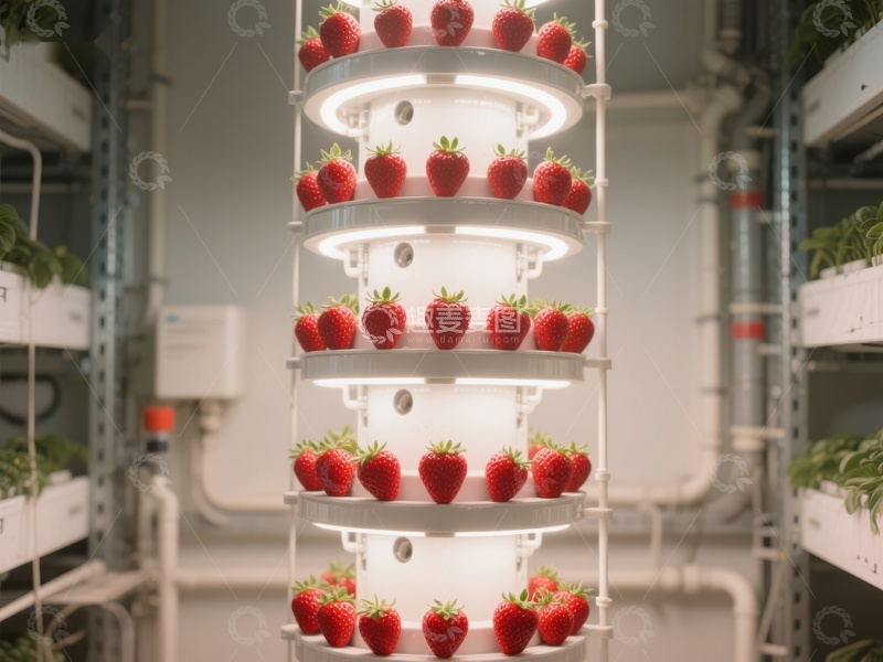 高清大图下载【趣麦麦图】垂直农场中的草莓种植