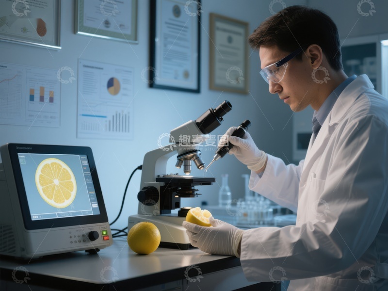 高清大图下载【趣麦麦图】科学家在实验室分析柠檬样本