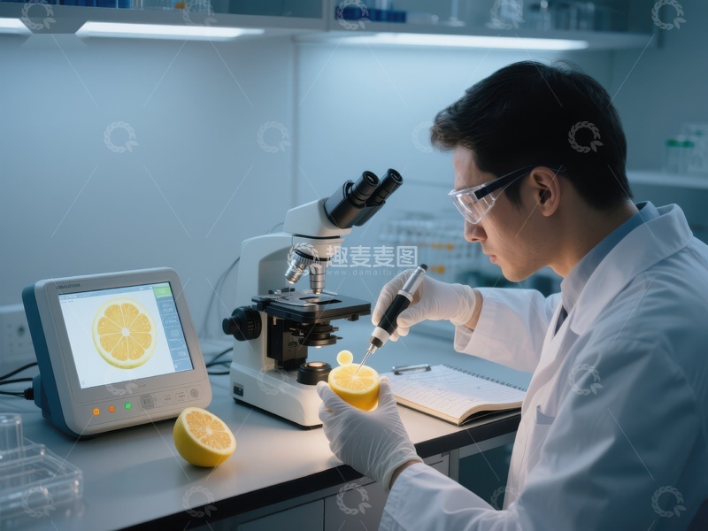 高清大图下载【趣麦麦图】科学家在实验室分析柑橘样本