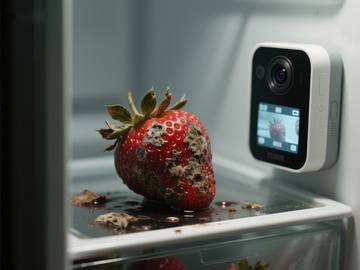 冰箱内霉变草莓与监控摄像头