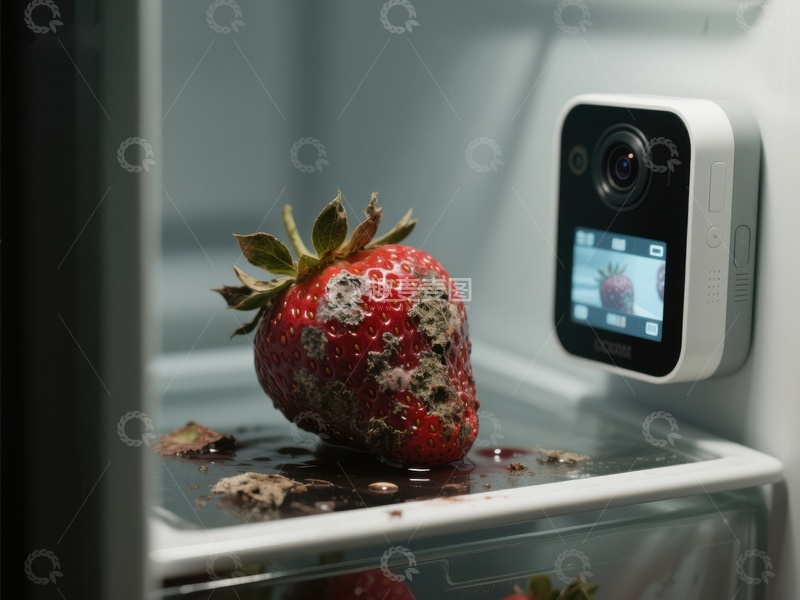 高清大图下载【趣麦麦图】冰箱内霉变草莓与监控摄像头