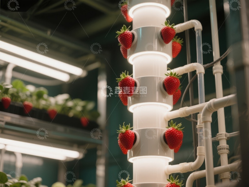 高清大图下载【趣麦麦图】垂直农场中的草莓种植