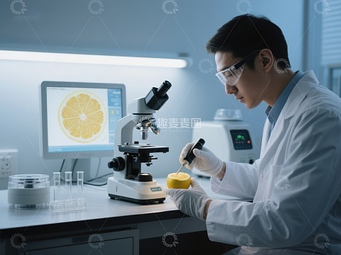 科学家在实验室进行显微镜观察