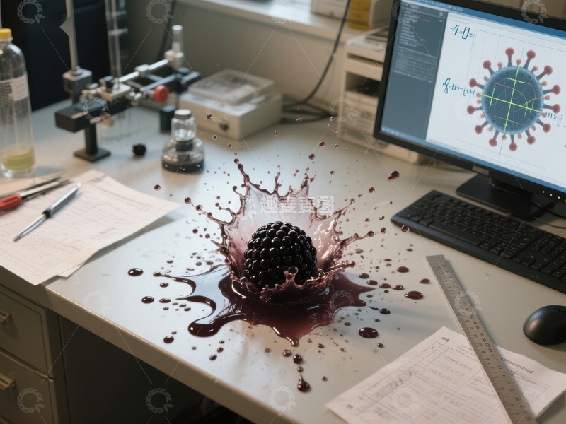 高清大图下载【趣麦麦图】实验室中黑莓撞击桌面瞬间