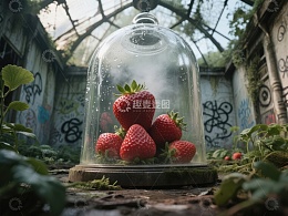 玻璃罩下的草莓与废弃温室