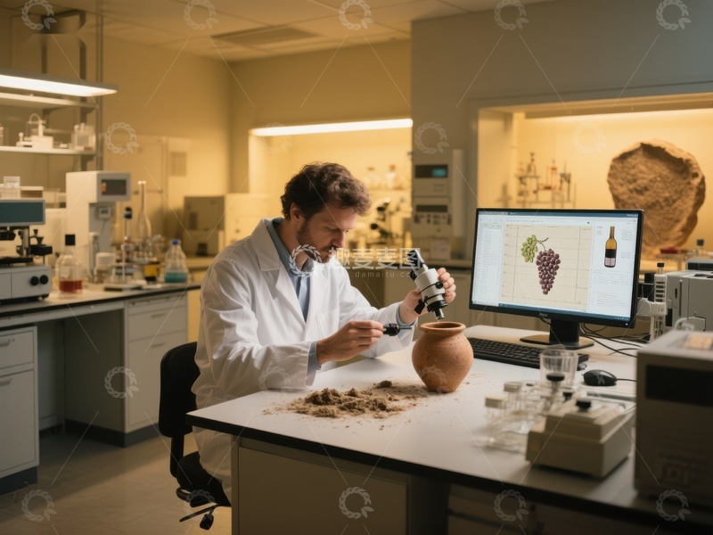 高清大图下载【趣麦麦图】科学家在实验室分析土壤与葡萄