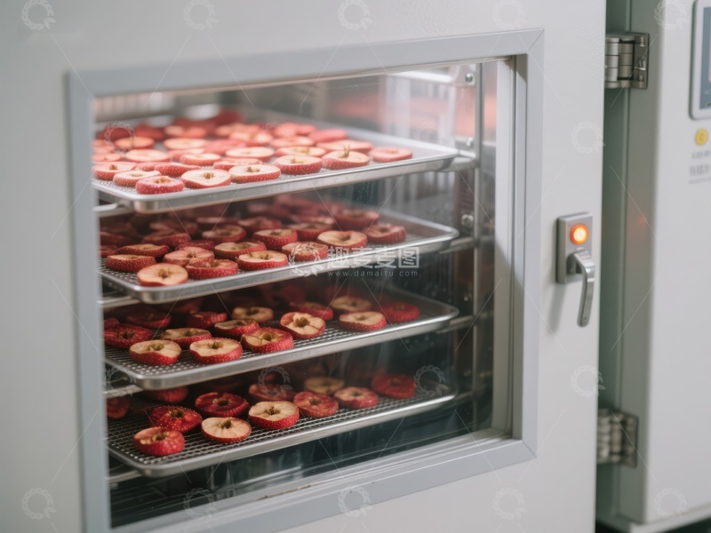 高清大图下载【趣麦麦图】苹果片在烘干机中进行脱水处理
