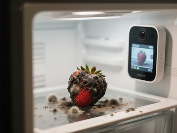 冰箱内霉变草莓被监控记录