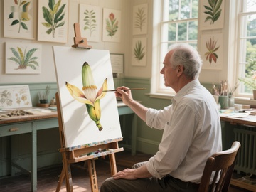 画家专注绘制植物插画