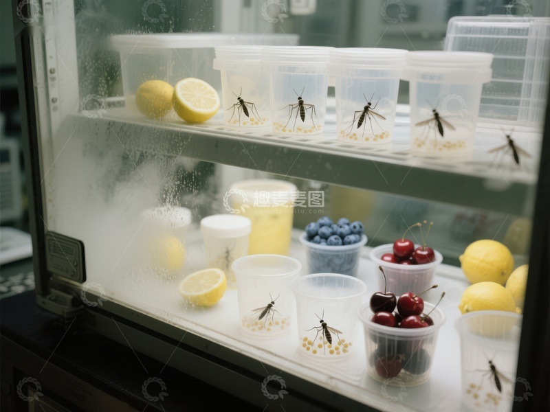 高清大图下载【趣麦麦图】实验室冰箱内的昆虫样本与水果展示