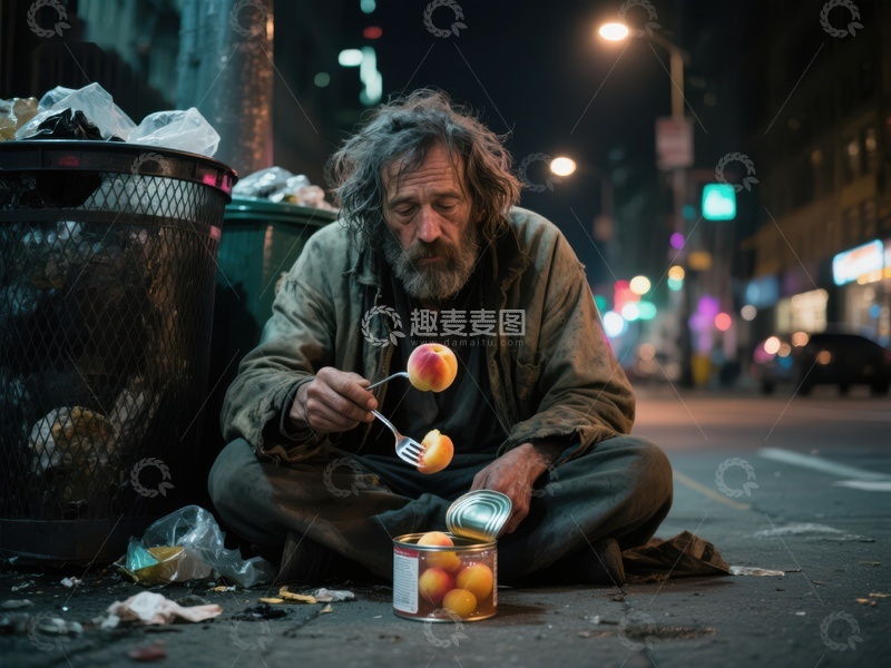 高清大图下载【趣麦麦图】街头夜景中的人正在用餐
