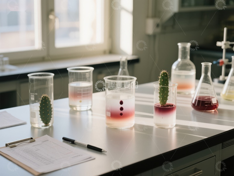 实验室中的植物与化学溶液实验