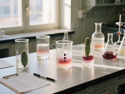 实验室中的植物与化学溶液实验