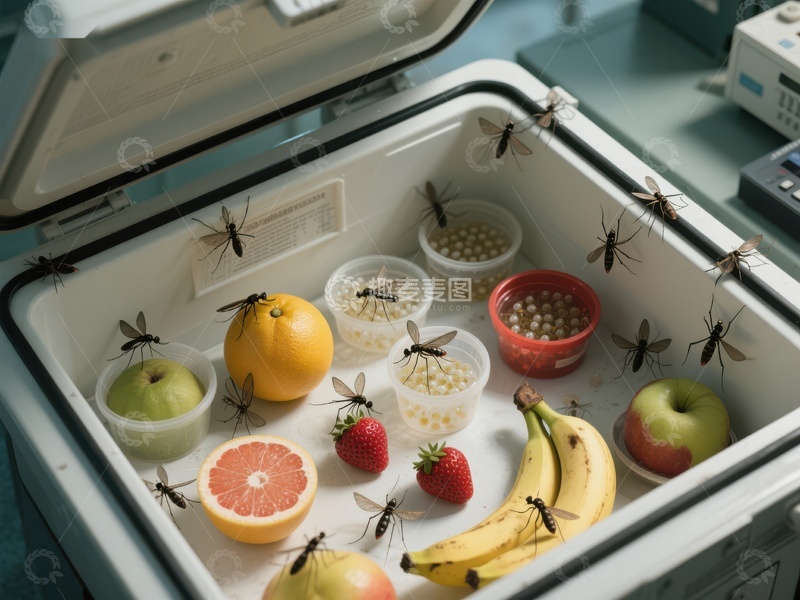 高清大图下载【趣麦麦图】冷藏箱内水果与昆虫共存景象
