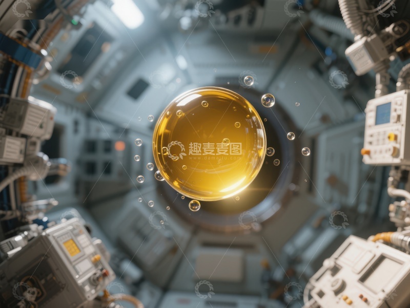 高清大图下载【趣麦麦图】太空站内悬浮的金色液体球