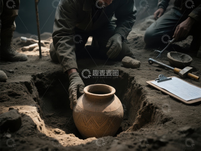 高清大图下载【趣麦麦图】考古学家发掘古代陶罐
