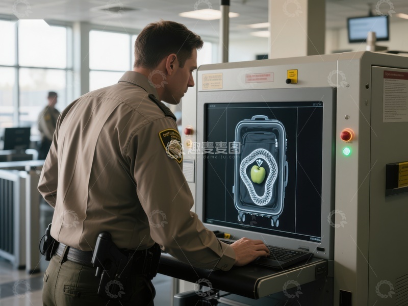 高清大图下载【趣麦麦图】安检人员操作行李扫描设备