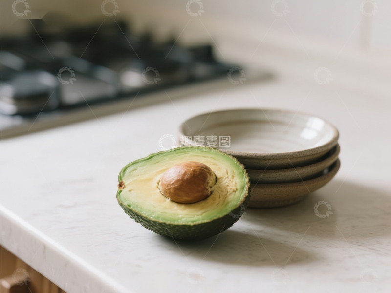 高清大图下载【趣麦麦图】厨房台面上的切开的牛油果