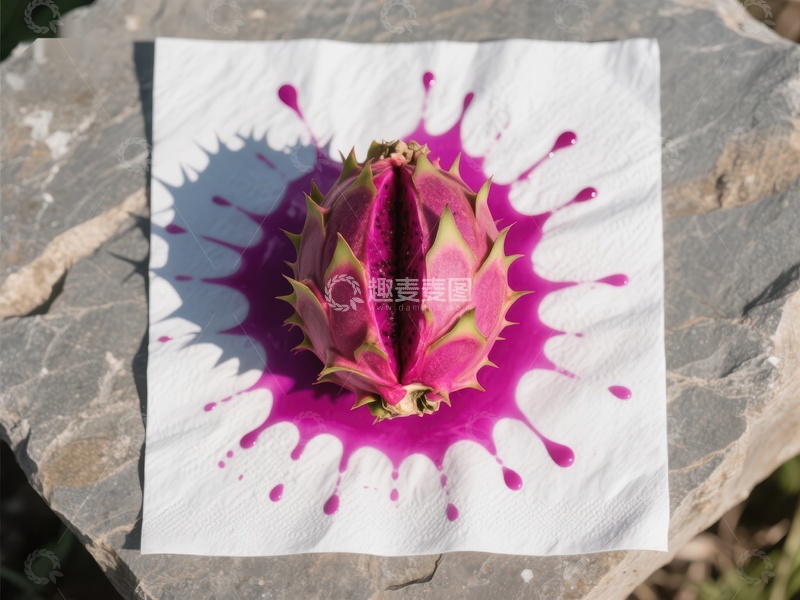 高清大图下载【趣麦麦图】切开的火龙果在纸巾上染色