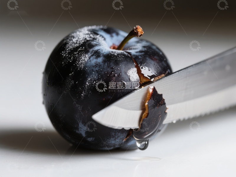 高清大图下载【趣麦麦图】刀切李子，汁液四溢