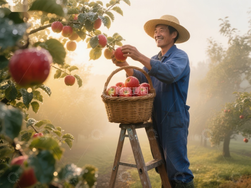 果园农夫采摘苹果