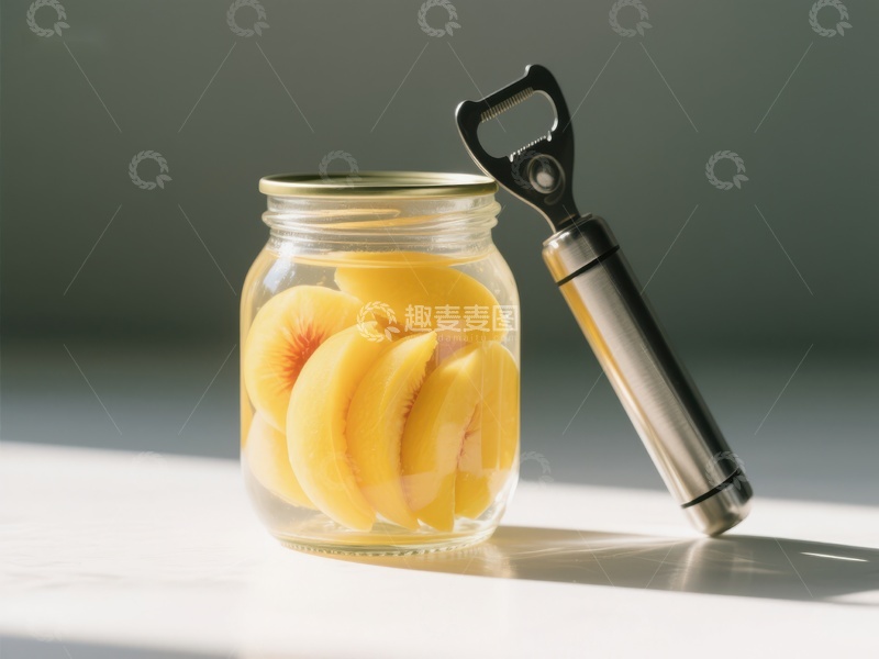 高清大图下载【趣麦麦图】罐装桃片与开罐器静物图