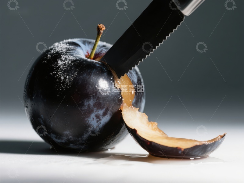 高清大图下载【趣麦麦图】刀切李子，果肉外露